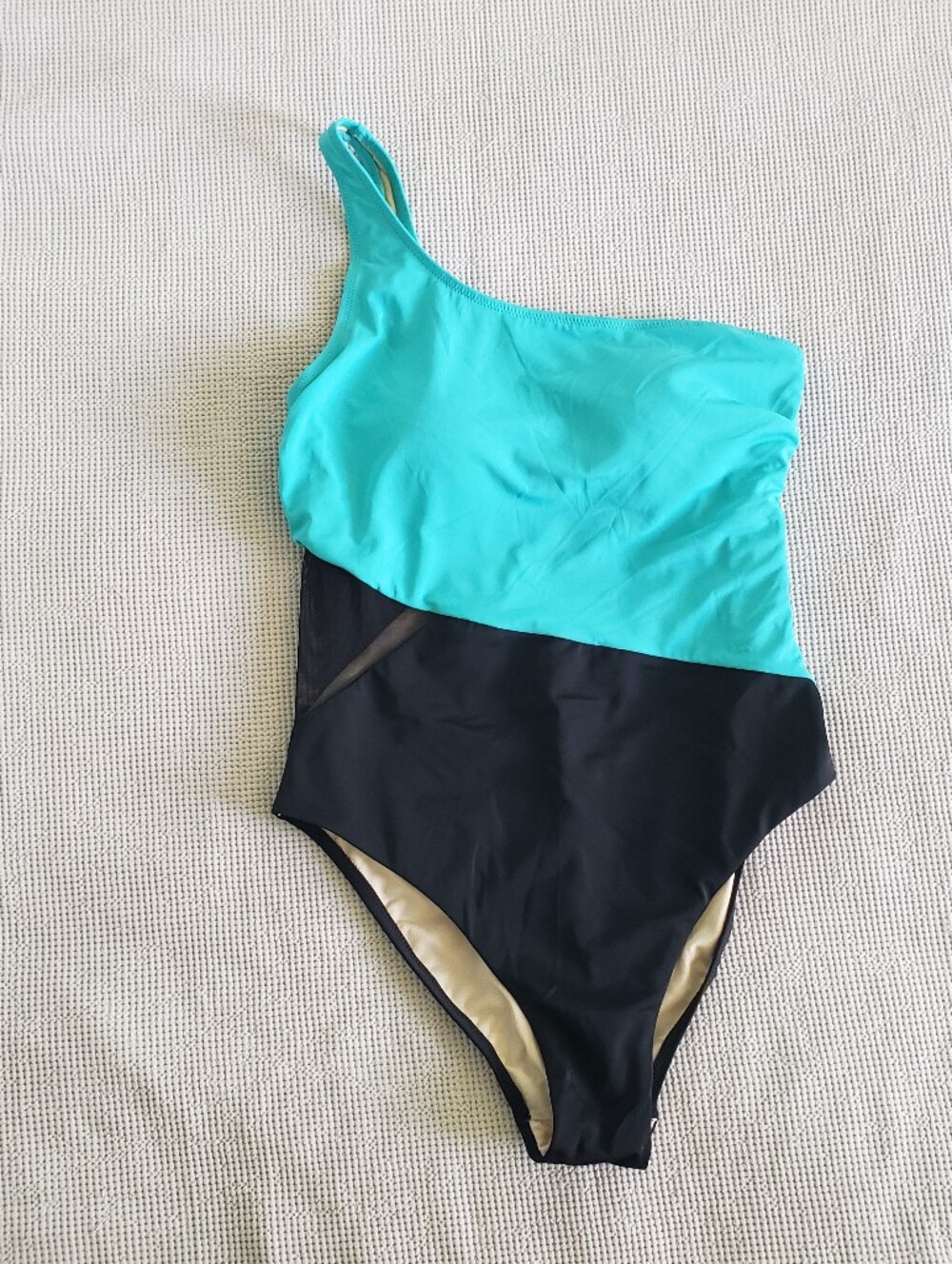 Swimsuit for All Women's  Size 6 Two-Tone  Black Teal One‎ Shoulder One Piece